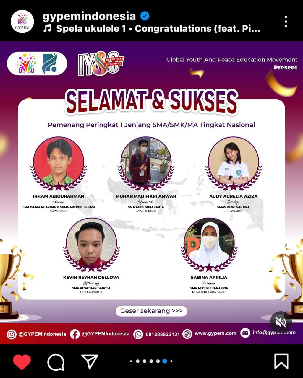Juara 1 Tingkat Nasional Indonesian Youth  Science Olimpics